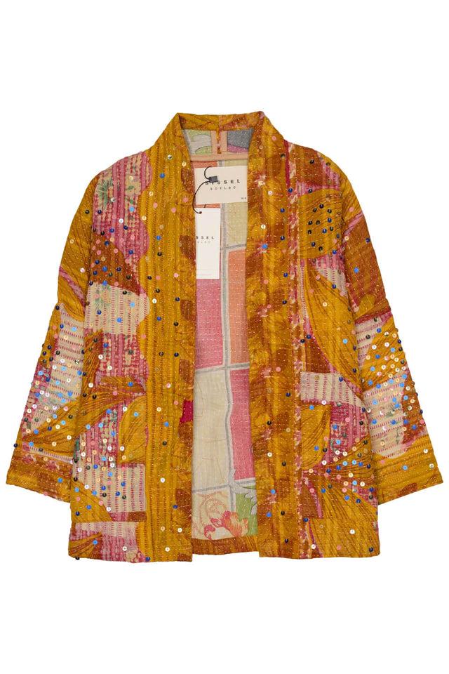 orla antwerp Tyler Handgemaakte Donkergele Pailletten Kantha Jas