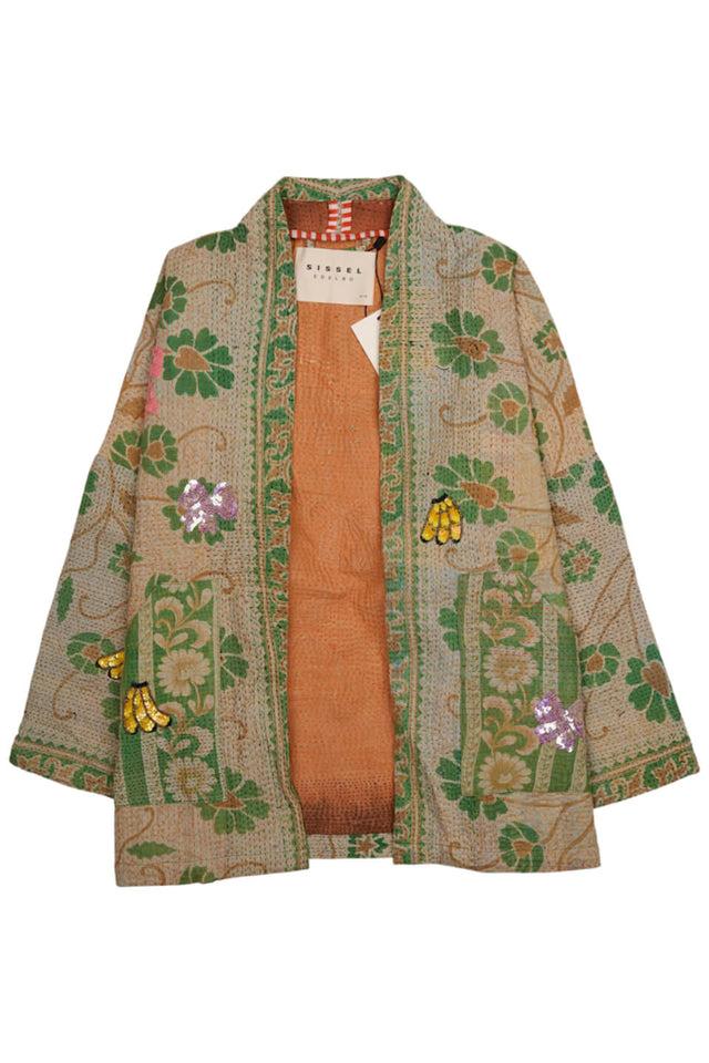 orla antwerp Tyler Handgemaakte Groene Bloemen Pailletten Kantha Jas