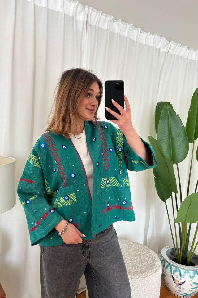 Orla Antwerp Tyler Handgemaakte Turquoise Evil Eye Kantha Jas