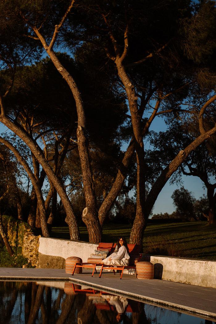 Palais Outdoor Poef Rosita Lichtblauw & Oranje