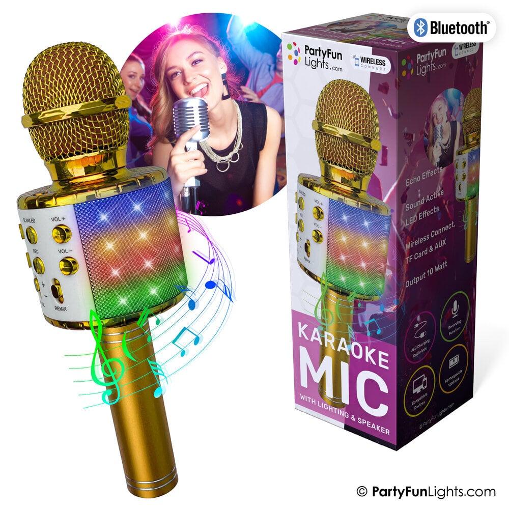 partyfunlights PartyFunLights Bluethooth Karaoke Microphone met Lichteffecten en Luidspreker in Goud