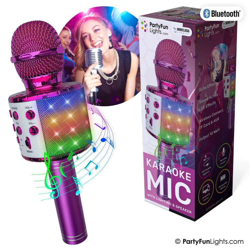 partyfunlights PartyFunLights Bluethooth Karaoke Microphone met Lichteffecten en Luidspreker in Roze
