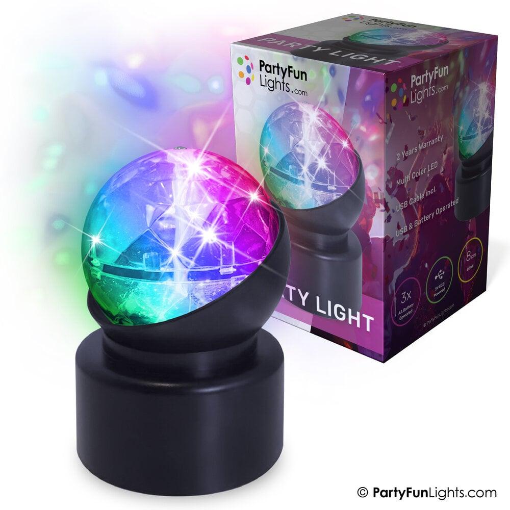 partyfunlights PartyFunLights Mini Party Light met lichteffecten die van kleur veranderen en roteren 3x AA-batterij (niet meegeleverd) of USB-kabel (meegeleverd) partyfunlights PartyFunLights Mini Party Light met lichteffecten die van kleur veranderen en roteren 3x AA-batterij (niet meegeleverd) of USB-kabel (meegeleverd)