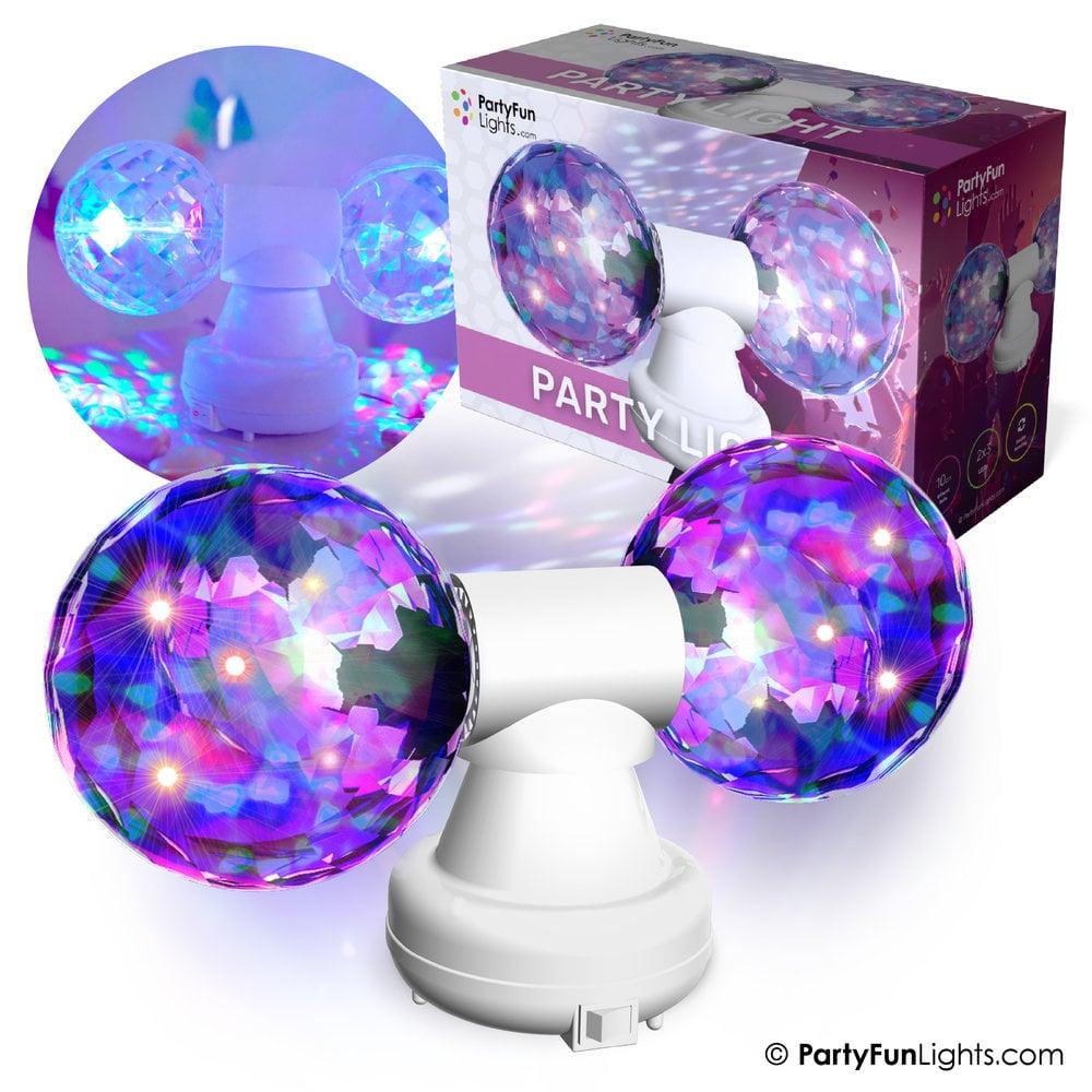 partyfunlights PartyFunLights Party Discolamp Multi-Color LED - dubbel roterend - feestverlichting - incl. adapter - diameter bollen 10cm partyfunlights PartyFunLights Party Discolamp Multi-Color LED - dubbel roterend - feestverlichting - incl. adapter - diameter bollen 10cm