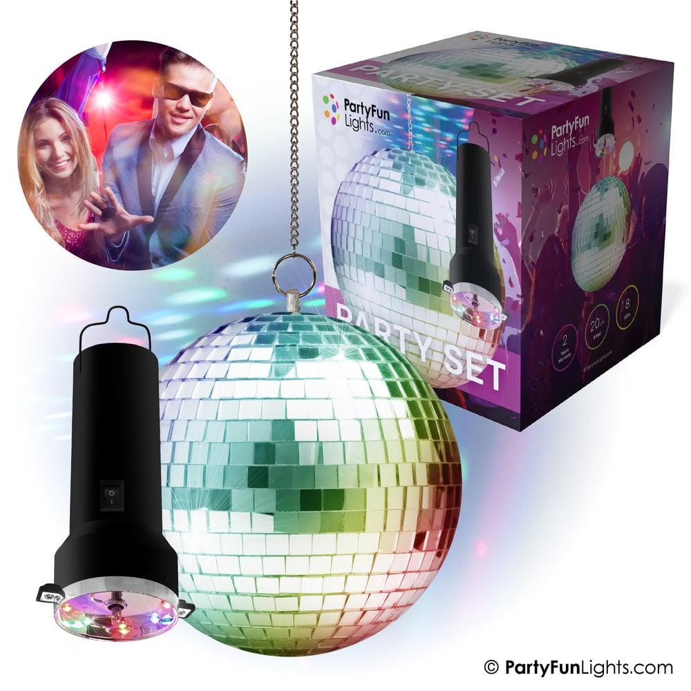 partyfunlights PartyFunLights Roterende Spiegelbol Partyset met Multi-Color LED - inclusief motor - 20cm spiegelbol - 8 lichtpunten partyfunlights PartyFunLights Roterende Spiegelbol Partyset met Multi-Color LED - inclusief motor - 20cm spiegelbol - 8 lichtpunten