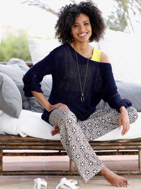 patrizia dini by heine 2-in-1-pullover met jerseytop marine/limoen