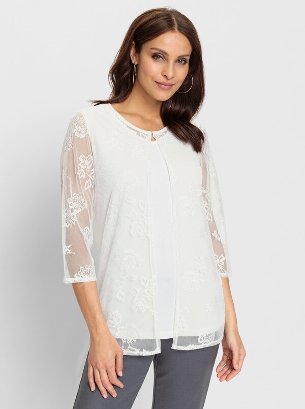 patrizia dini by heine 2-in-1-shirt met bloemenkant ecru