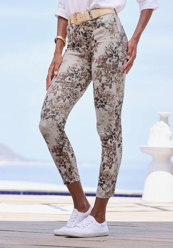 patrizia dini by heine 7/8-jegging beige/mauve/bruin bedrukt