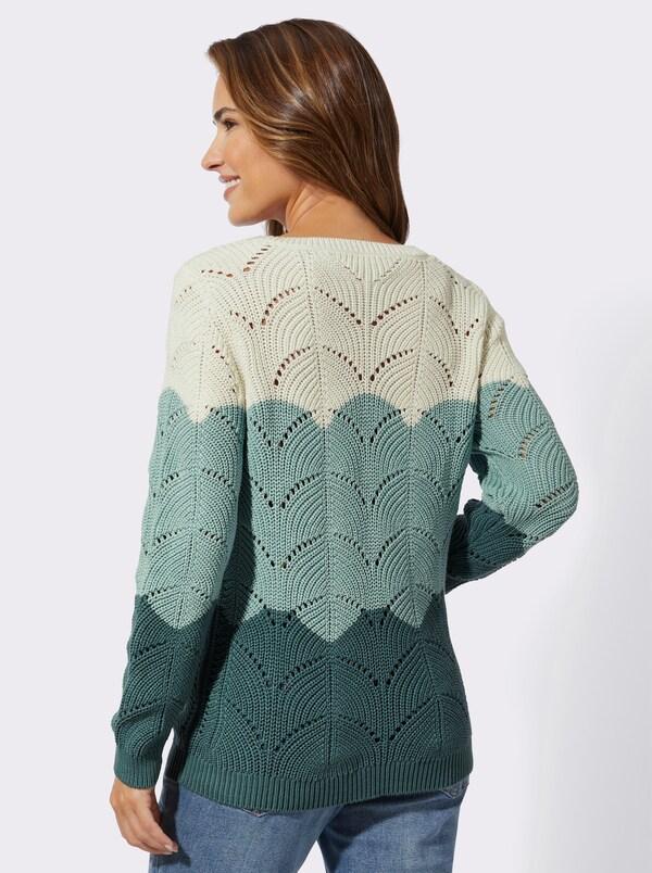 Patrizia Dini By Heine Ajourpullover In Streepdessin Jade/ecru Gedessineerd