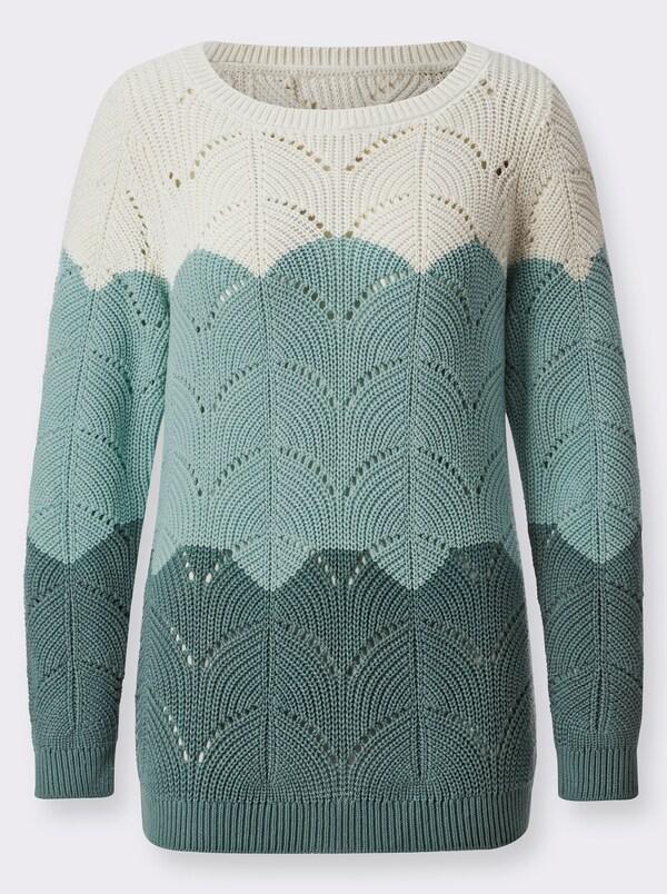 Patrizia Dini By Heine Ajourpullover In Streepdessin Jade/ecru Gedessineerd