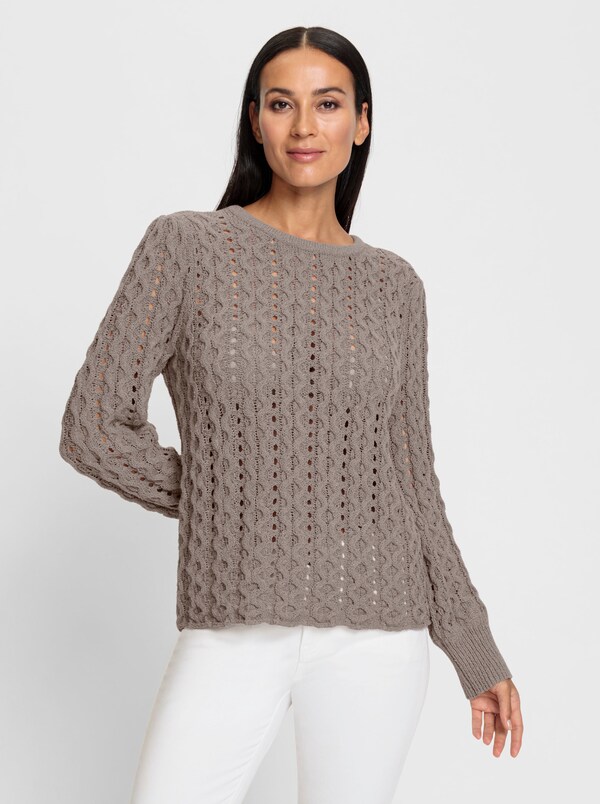 Patrizia Dini By Heine Ajourpullover Licht Transparant Taupe