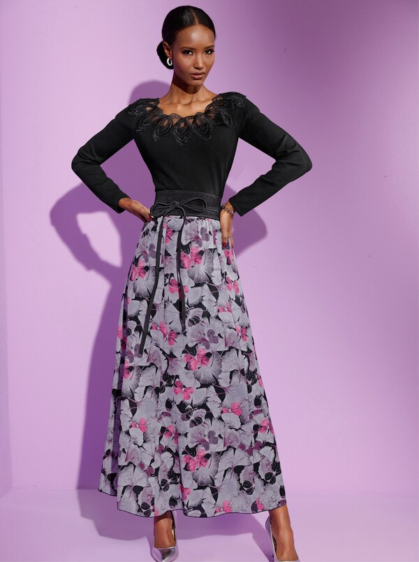 patrizia dini by heine Banenrok van zacht materiaal bedrukt zwart/lila bedrukt