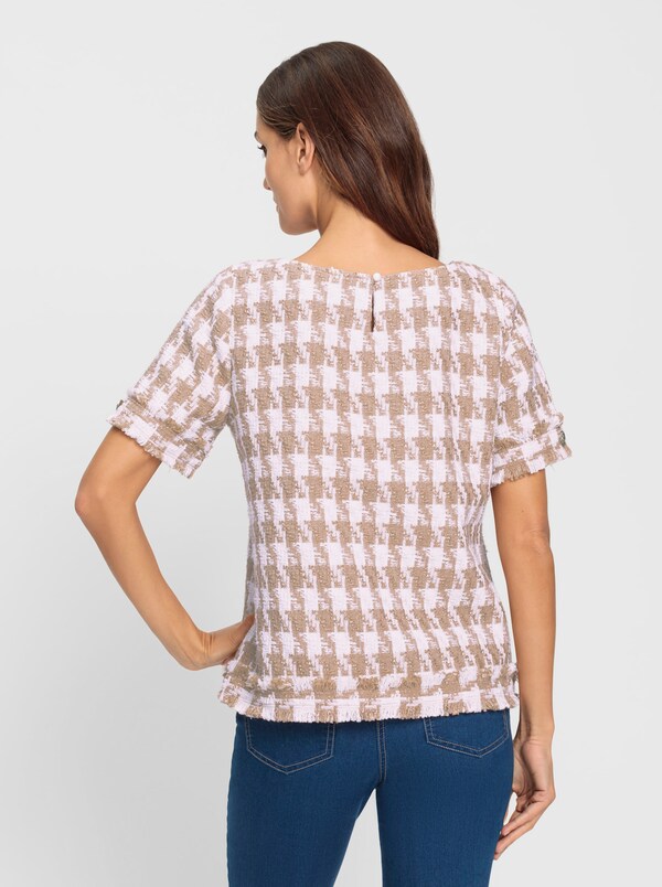 Patrizia Dini By Heine Blouse Met Korte Mouwen En Pepitapatroon Ecru/camel/pepita