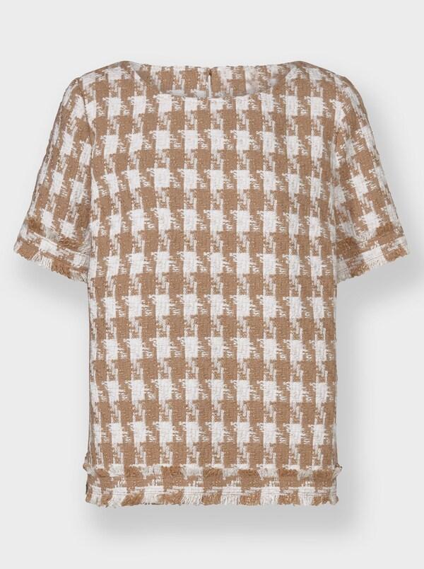 Patrizia Dini By Heine Blouse Met Korte Mouwen En Pepitapatroon Ecru/camel/pepita