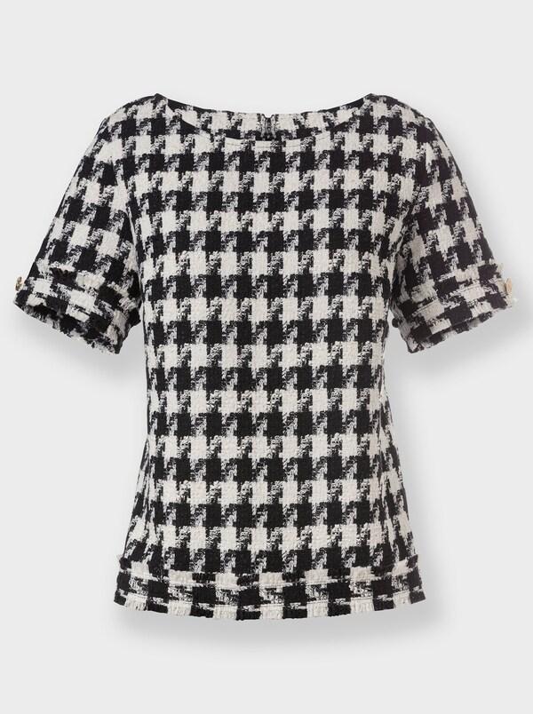 Patrizia Dini By Heine Blouse Met Korte Mouwen En Pepitapatroon Zwart/ecru/pepita