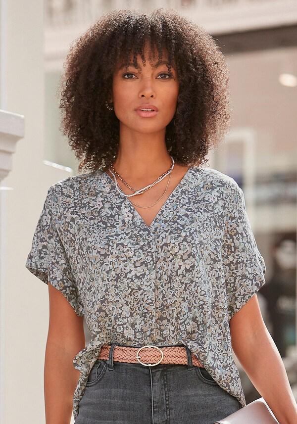 Patrizia Dini By Heine Blouse Met Korte Mouwen Grijs Geprint