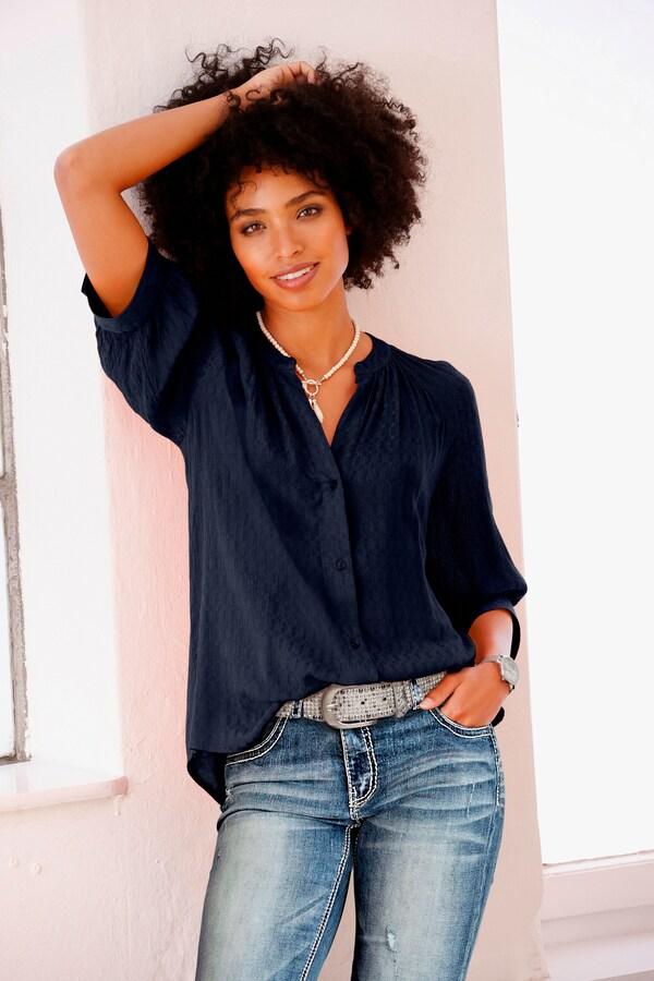 patrizia dini by heine Blouse met korte mouwen van structuurstof marine