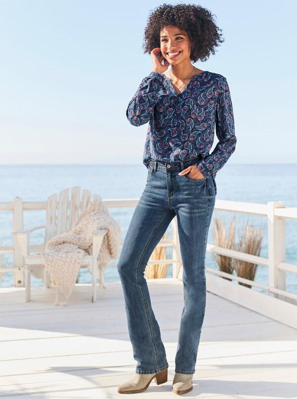 patrizia dini by heine Blouse met lange mouwen en kantinzetten donkerblauw/roze bedrukt