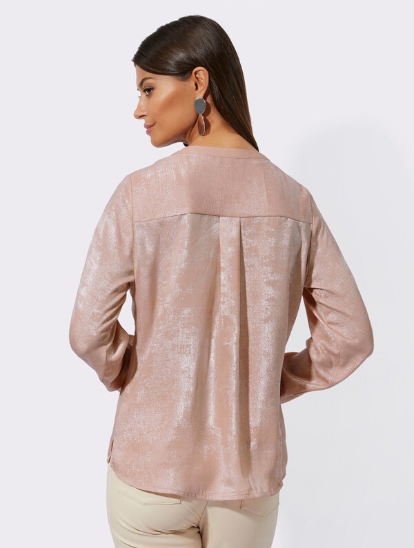 Patrizia Dini By Heine Blouse Met Lange Mouwen Van Glanzend Materiaal Poudre/zilverkleurig Bedrukt