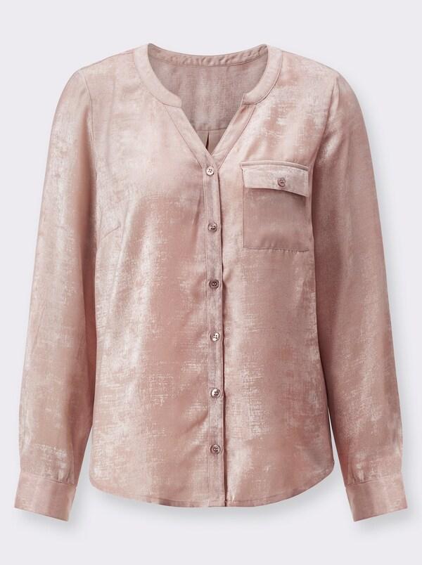 Patrizia Dini By Heine Blouse Met Lange Mouwen Van Glanzend Materiaal Poudre/zilverkleurig Bedrukt