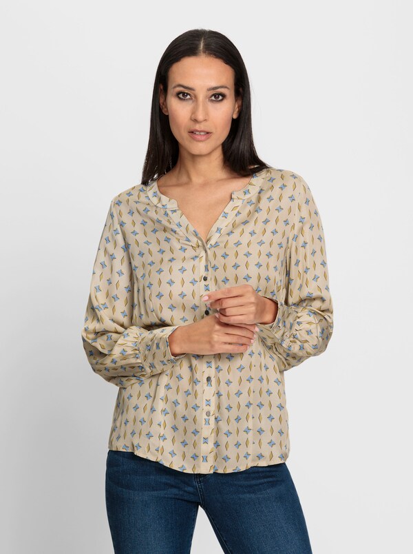 Patrizia Dini By Heine Blouse Met Lange Mouwen Van Viscose Met Grafische Print Zand/bleu Bedrukt
