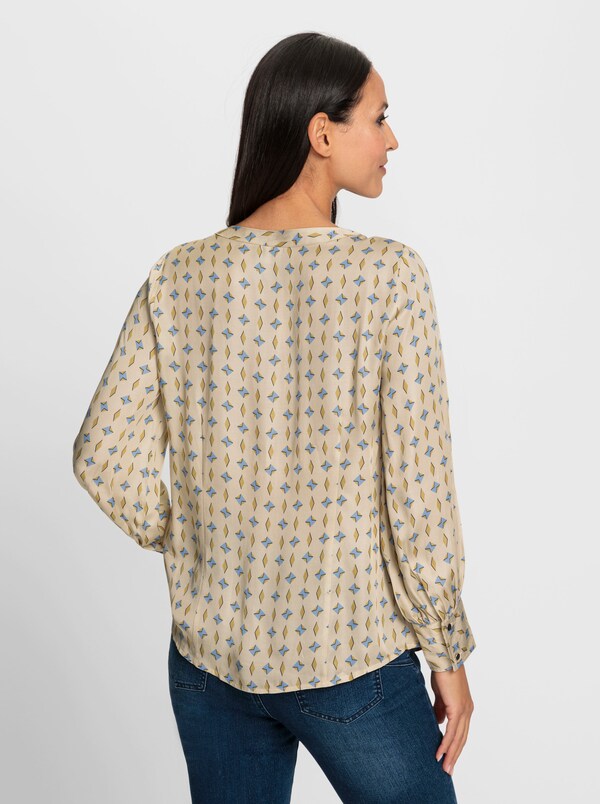 Patrizia Dini By Heine Blouse Met Lange Mouwen Van Viscose Met Grafische Print Zand/bleu Bedrukt