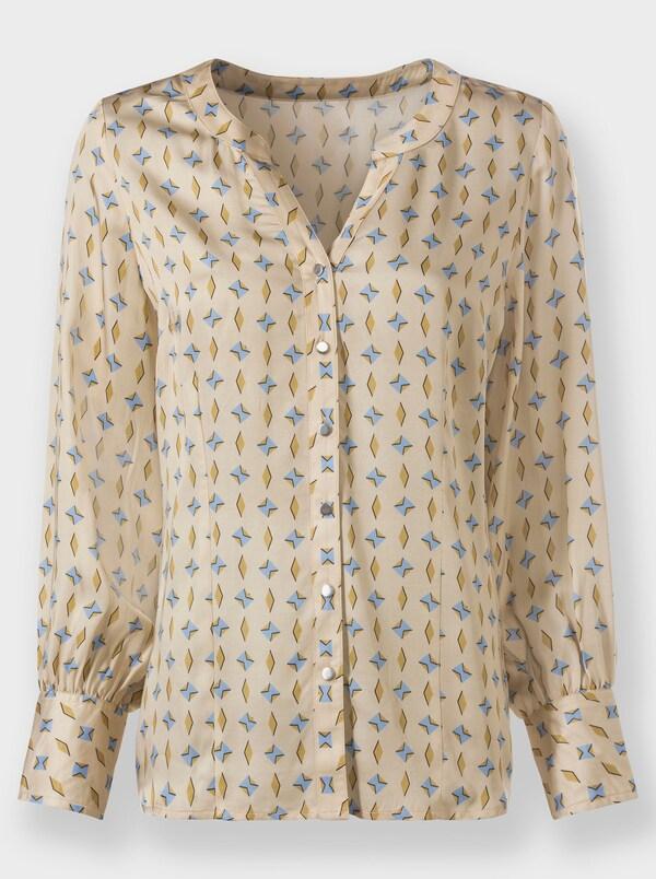 Patrizia Dini By Heine Blouse Met Lange Mouwen Van Viscose Met Grafische Print Zand/bleu Bedrukt