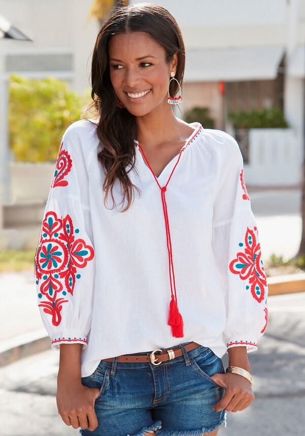 patrizia dini by heine Blouse met lange mouwen wit/rood/blauw