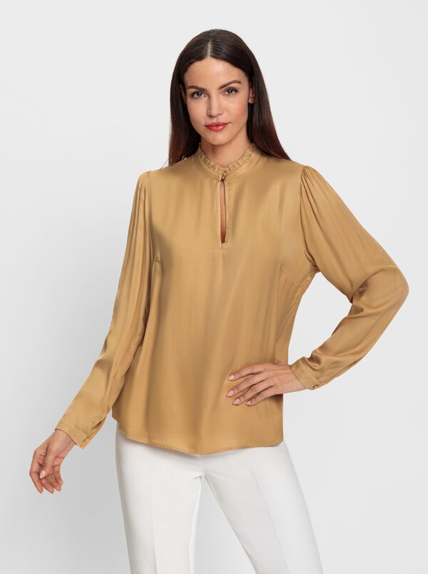 Patrizia Dini By Heine Blouse Met Opstaande Kraag En Pofmouwen Goudkleur