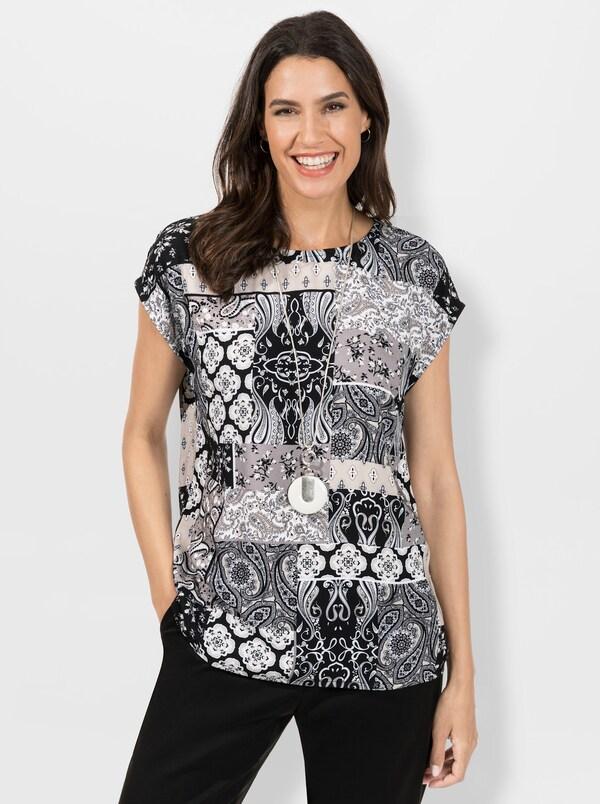 Patrizia Dini By Heine Blouse Met Print En Boothals Zwart/zand Geprint