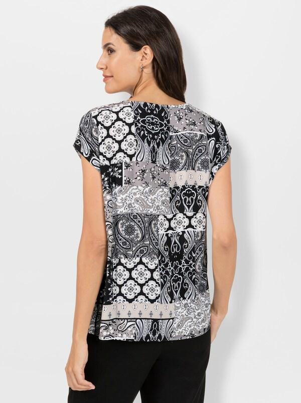 Patrizia Dini By Heine Blouse Met Print En Boothals Zwart/zand Geprint