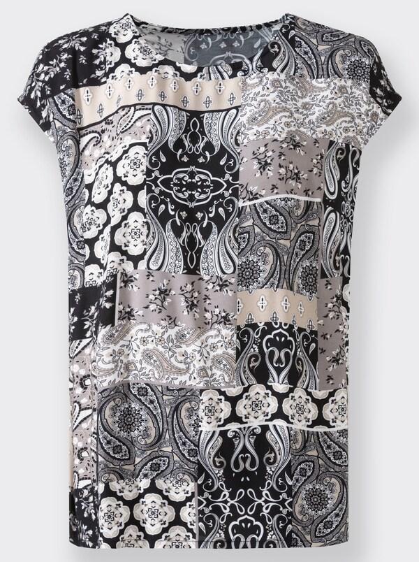 Patrizia Dini By Heine Blouse Met Print En Boothals Zwart/zand Geprint