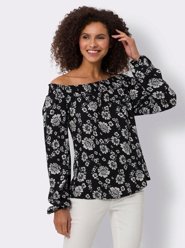Patrizia Dini By Heine Blouse Met Print En Carmenhals Zwart/champagne Bedrukt