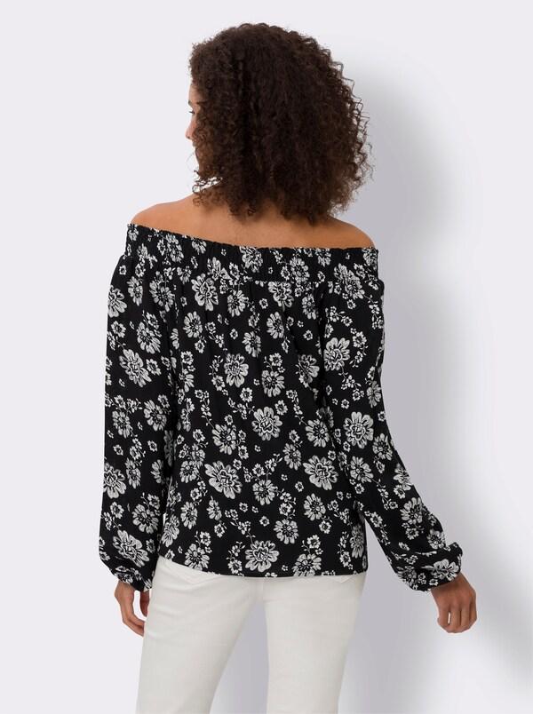 Patrizia Dini By Heine Blouse Met Print En Carmenhals Zwart/champagne Bedrukt