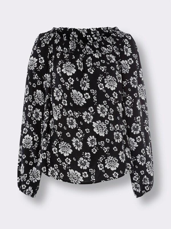 Patrizia Dini By Heine Blouse Met Print En Carmenhals Zwart/champagne Bedrukt