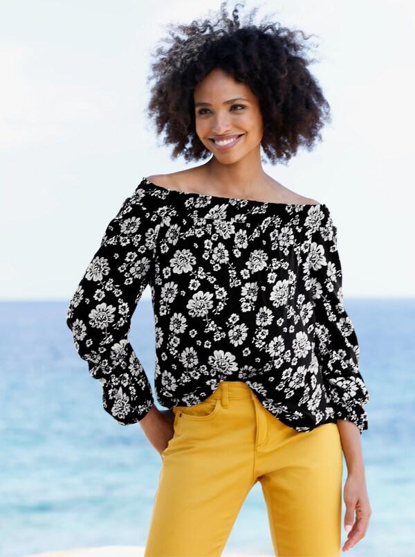 patrizia dini by heine Blouse met print en carmenhals zwart/champagne bedrukt