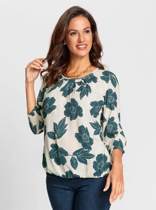 Patrizia Dini By Heine Blouse Met Print En Elastische Boordjes Champagner-petrol-bedruckt