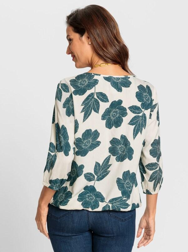 Patrizia Dini By Heine Blouse Met Print En Elastische Boordjes Champagner-petrol-bedruckt