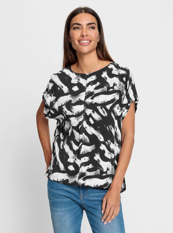 Patrizia Dini By Heine Blouse Met Print En Korte Mouwen Gerimpeld Ecru/zwart Geprint