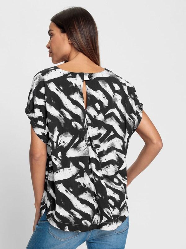 Patrizia Dini By Heine Blouse Met Print En Korte Mouwen Gerimpeld Ecru/zwart Geprint