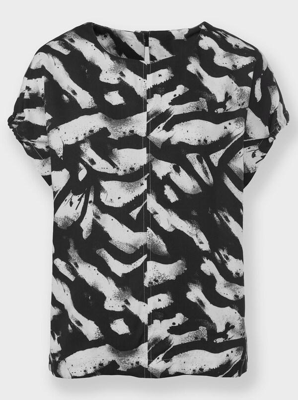 Patrizia Dini By Heine Blouse Met Print En Korte Mouwen Gerimpeld Ecru/zwart Geprint