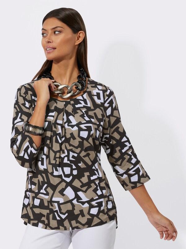Patrizia Dini By Heine Blouse Met Print En Met Plooien Bij De Hals Beige/zwart Geprint