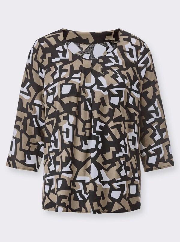 Patrizia Dini By Heine Blouse Met Print En Met Plooien Bij De Hals Beige/zwart Geprint