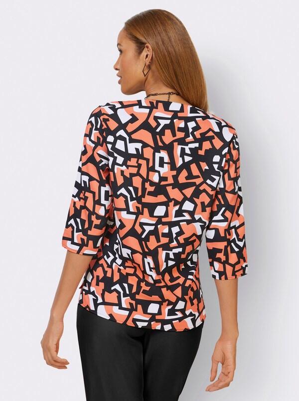 Patrizia Dini By Heine Blouse Met Print En Met Plooien Bij De Hals Papaja/zwart Bedrukt