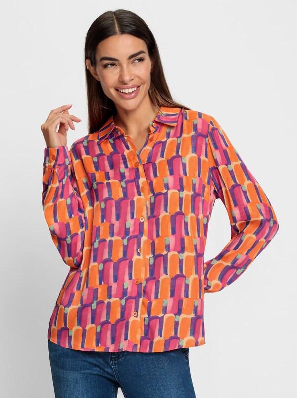 patrizia dini by heine Blouse met print van licht glanzend materiaal oranje/pink bedrukt