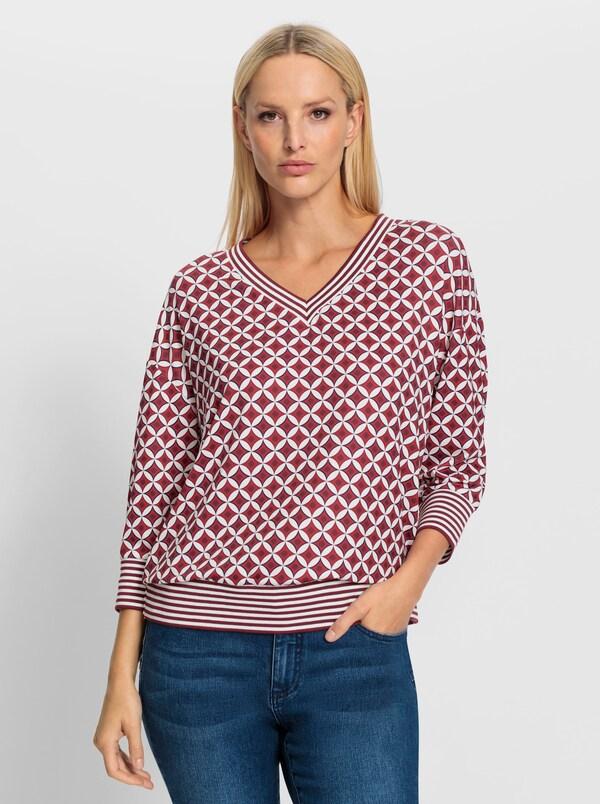 Patrizia Dini By Heine Blouseshirt Van Koffermateriaal Ecru/rood Bedrukt