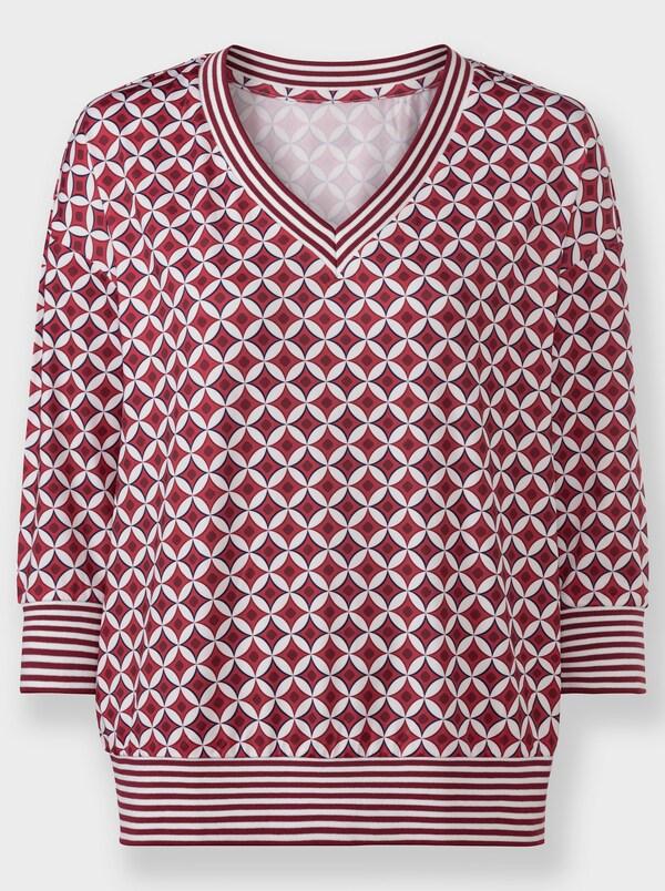 Patrizia Dini By Heine Blouseshirt Van Koffermateriaal Ecru/rood Bedrukt