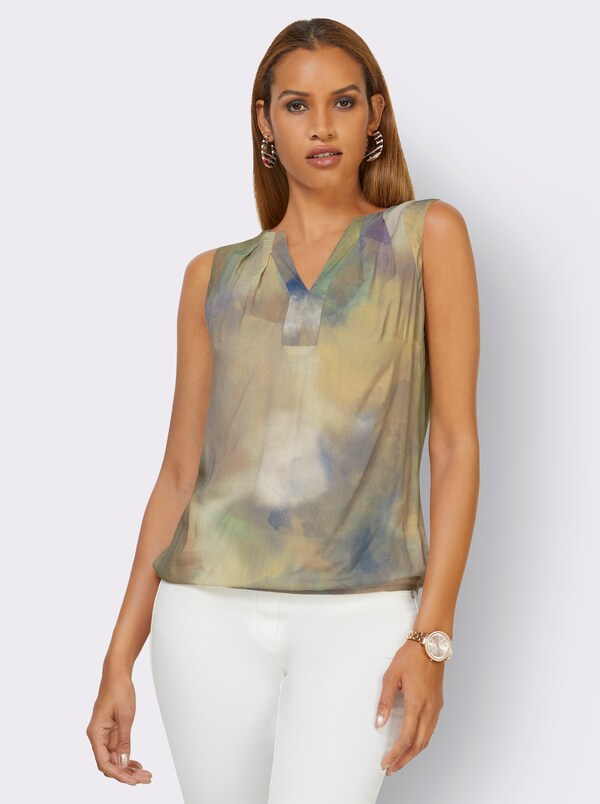 Patrizia Dini By Heine Blousetop In Batikpatroon Champagne/jeansblauw Bedrukt