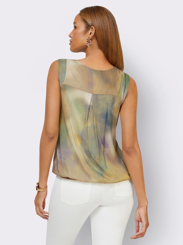 Patrizia Dini By Heine Blousetop In Batikpatroon Champagne/jeansblauw Bedrukt