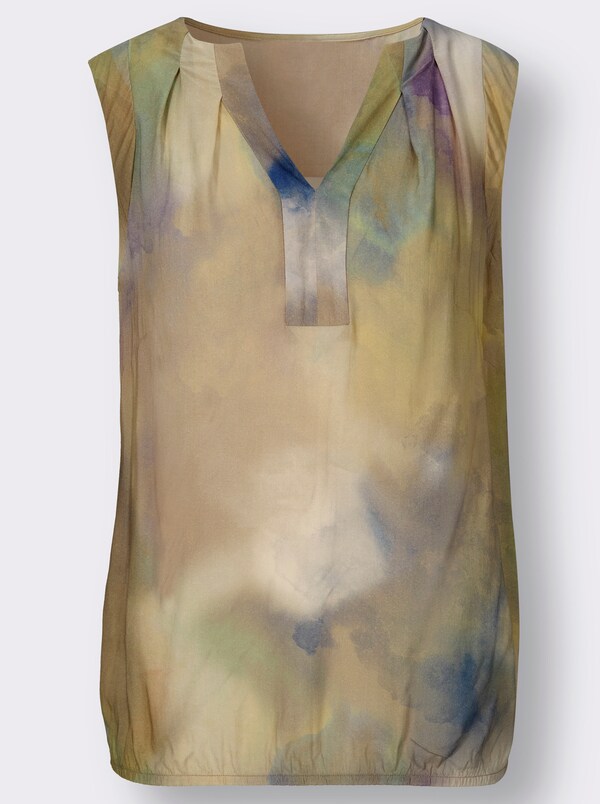 Patrizia Dini By Heine Blousetop In Batikpatroon Champagne/jeansblauw Bedrukt